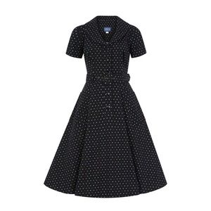 Collectif Brette Polka Dot Swing Dress with Belt EUC